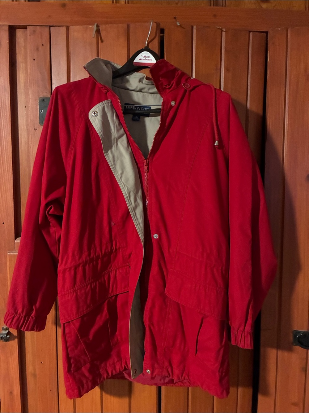 London Fog limited edition Red Hooded Raincoat with Contrast Lining